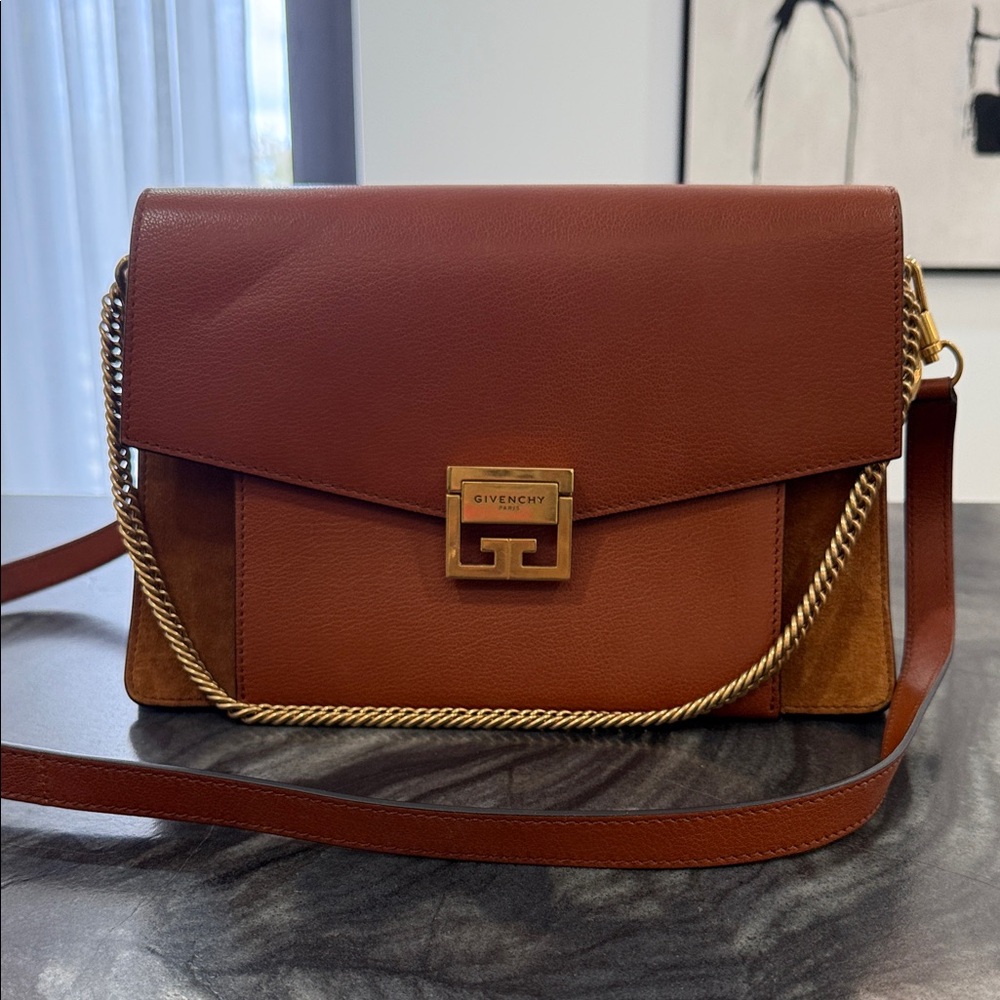 Givenchy Tan Leather Shoulder Bag with Gold Accents